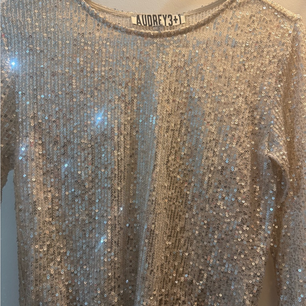 Silver Sequin Long Sleeve Top